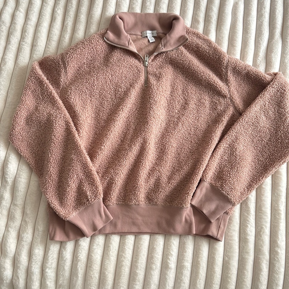 Topshop Blush Teddy Quarter-Zip Jacket